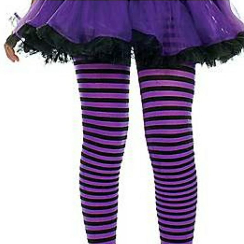Witch Thigh High Stocking Purple Black Stripped
